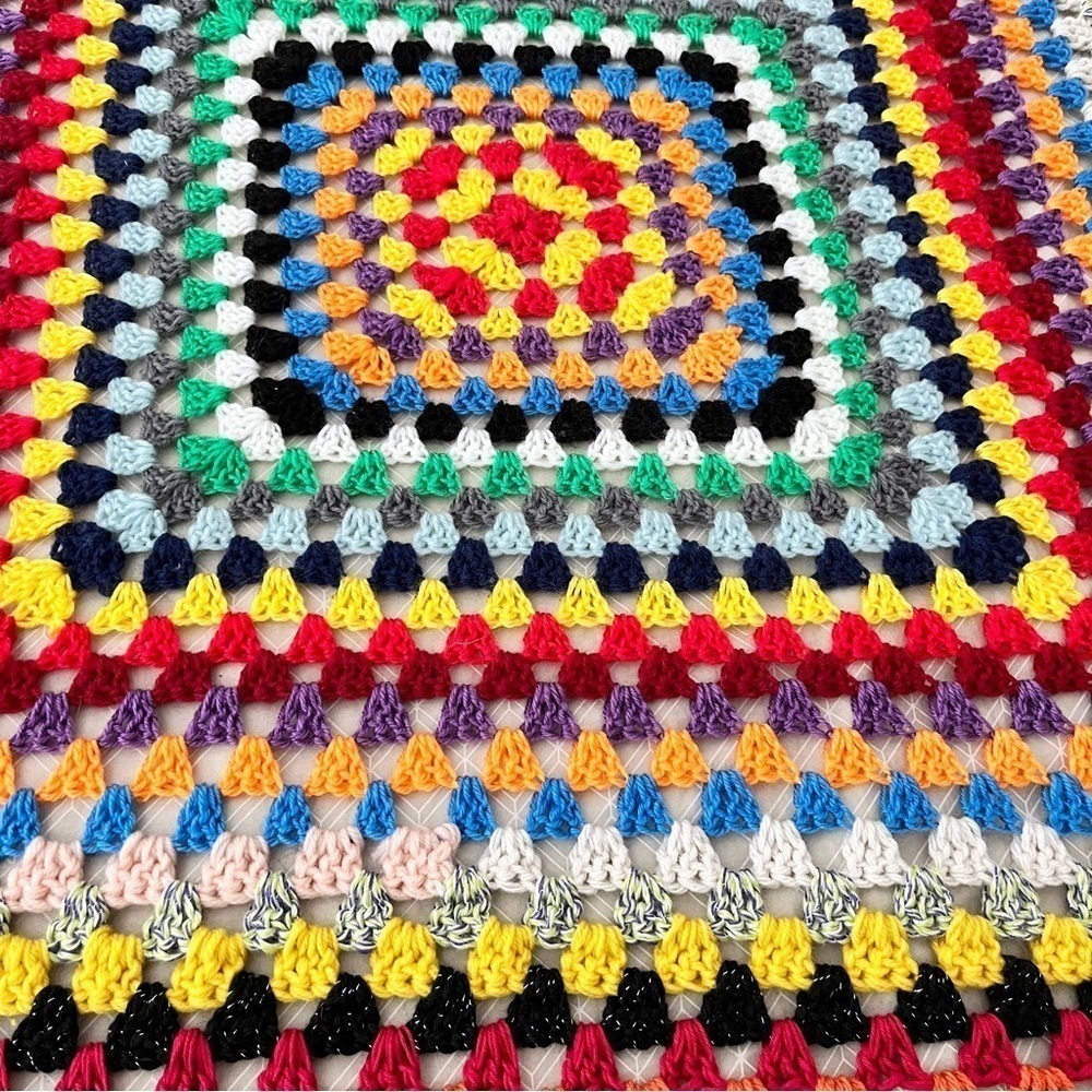 Vintage Granny Square Crocheted Afghan Multicolored Boho Throw Blanket Handmade - Picture 6 of 13
